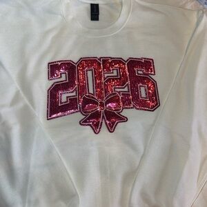 NWOT WHITE Sweat Shirt with brite pink Sequin Design 2026